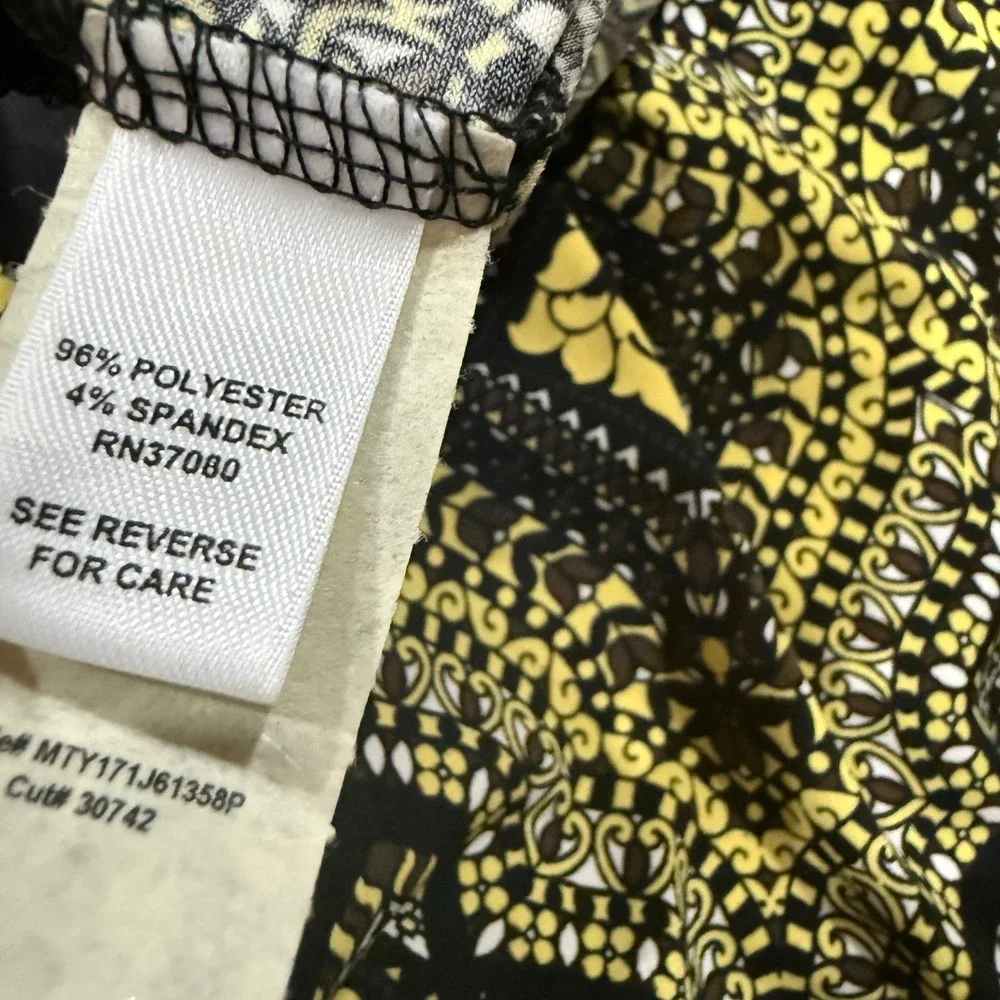 Y2K Cato L Maxi Dress Womens Yellow Black Geometric Medallion Boho Ruffle Hem